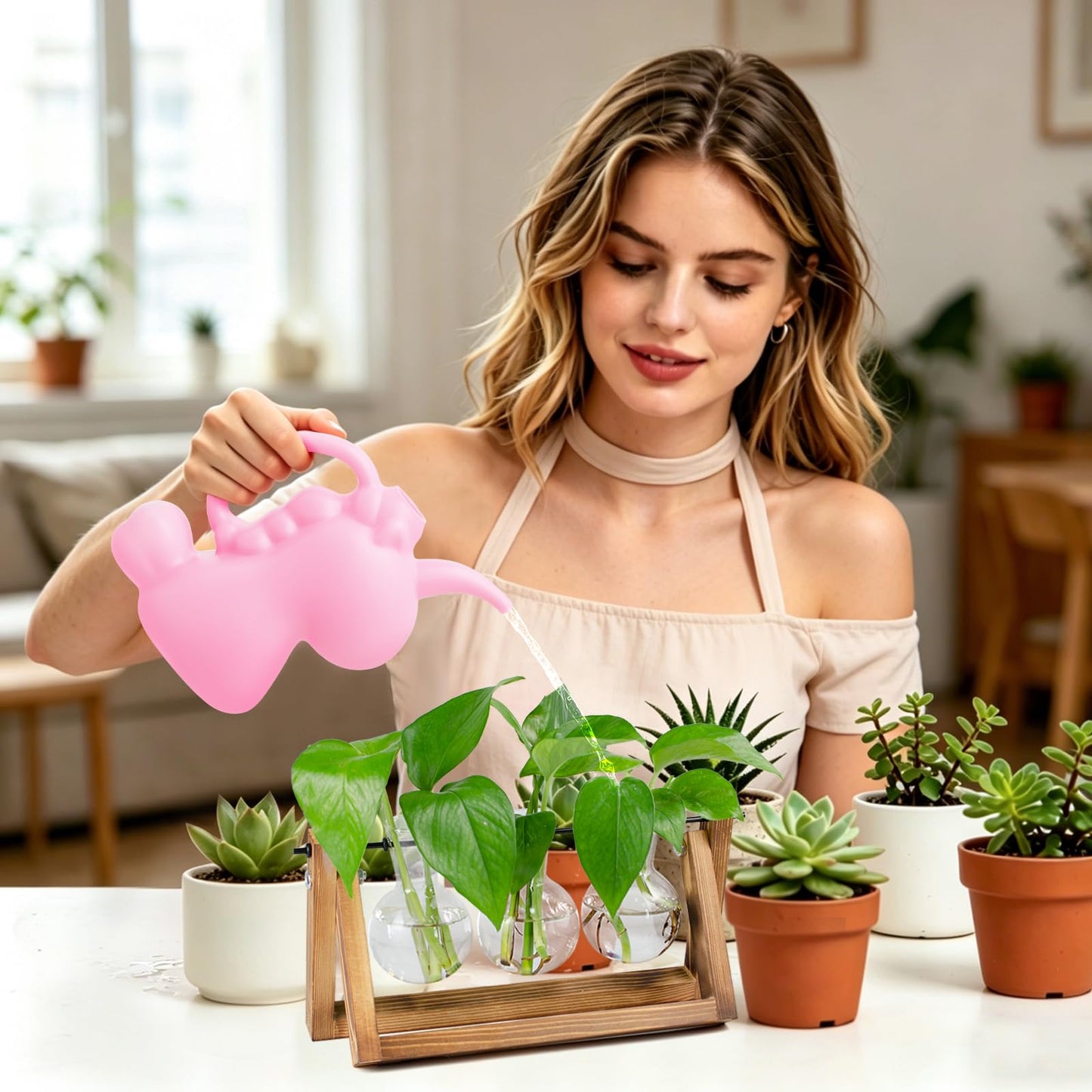 XXXFLOWER Unicorns Indoor Watering Can, 1 L Cute Animal Water Cans, Novelty Unicorns Shape Watering Pot for Office House Indoor Garden（Pink）