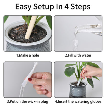 13oz Self Watering Globes (4 Pack),Large Glass Plant Water Bulbs for Vacation, Automatic Drip Irrigation,Iridescent Rainbow Watering Stakes for Indoor & Outdoor Plants (Up to 2 Weeks Hydration)