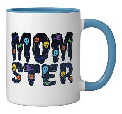 MOMSTER - Halloween, Scary Funny, For Women, Mom, Mother Ceramic Mug, Blue/White