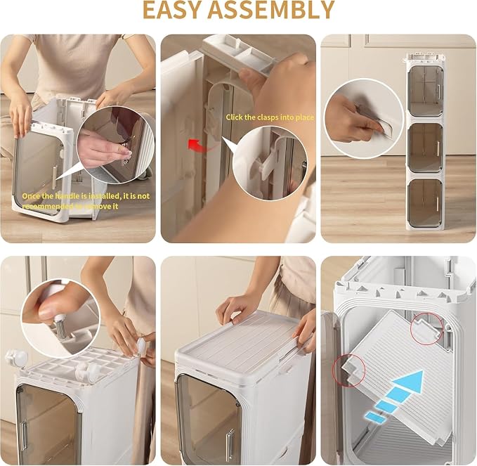 3-Tier Slim Narrow Bathroom Storage Cabinet, Cream White | Tool Free Assembly, Adjustable shelves, Fits for Narrow Spaces, Lockable Wheels, Magnetic Clear Door