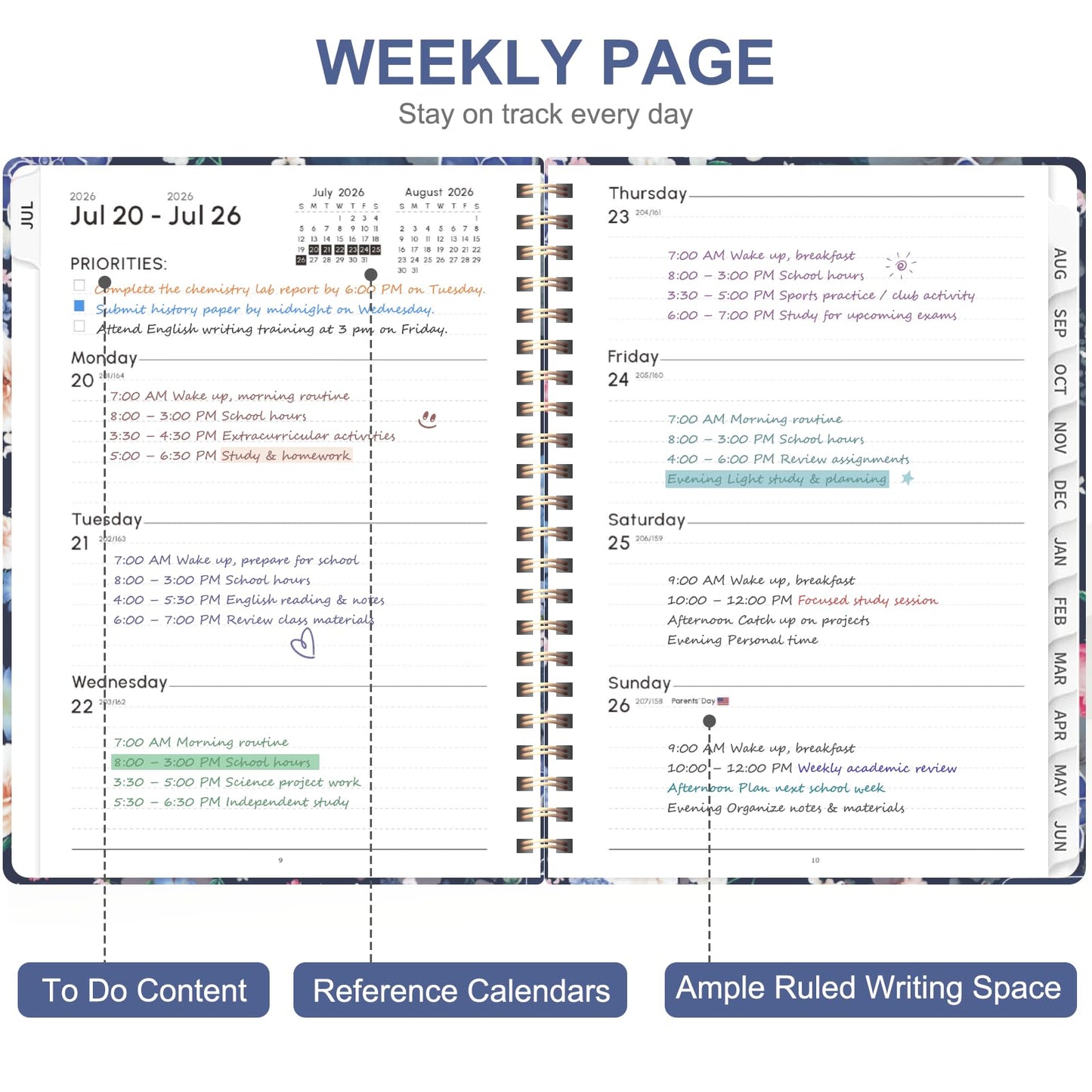 Planner 2026-2027, Weekly and Monthly Academic Planner, July 2026 - June 2027, Hardcover Calendar Agenda Book for School Year Planning, School Supplies for Teacher and Student, A5(6.3'' x 8.5'')