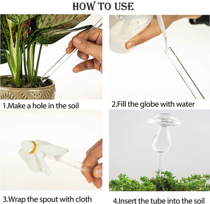 Kingbuy Mushroom Shaped Self-Watering Globes - 2 Pack Glass Automatic Plant Waterer for Indoor Outdoor Plants, Water Bulbs & Decorative Stakes for Plant Lovers