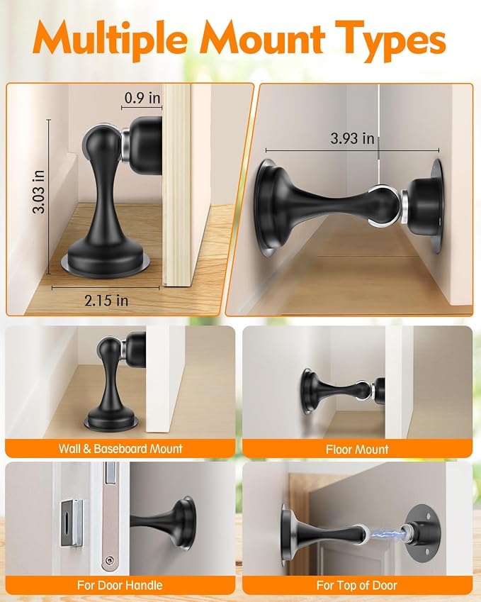 Door Stoppers Magnetic Door Catch - 2 Pack Stainless Steel Heavy Duty Door Holder Stops for Bottom Top of Door - Wall Floor Mounting No Drill 3D Adhesive & Screws Strong Magnet Keep Door Open