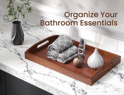 Danfoxer Bamboo Set of 2 Serving Tray with Handles,Large & Small Food Serving Trays for Coffee Table, Kitchen Counter, Breakfast, Party, Decorative Trays for Eating, Ottoman, Bathroom(Brown)