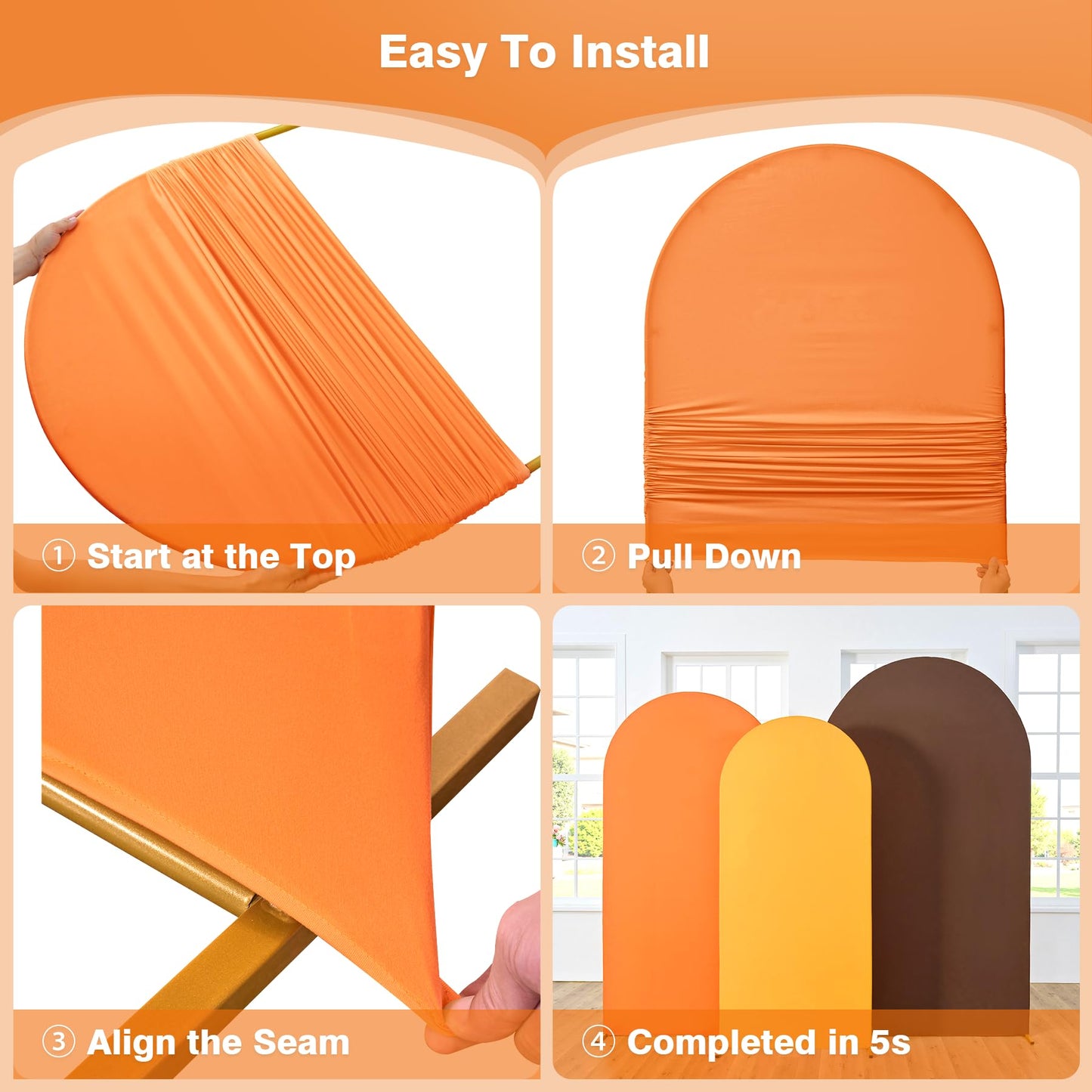 Safari Party Arch Covers Set of 3-7.2ft 6.6ft 6ft Wrinkle Free Stretchy Spandex Jungle Safari Arch Backdrop Cover for Theme Party Baby Shower Arch Photo Background Stand Cover-Brown Orange