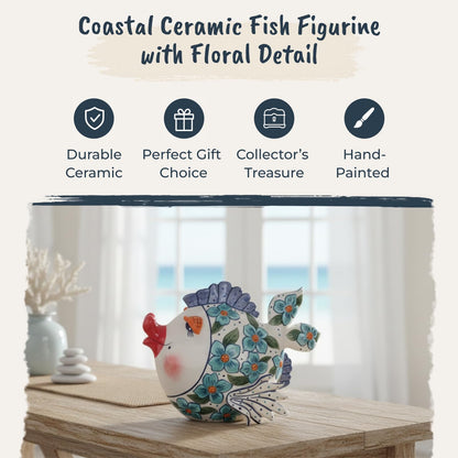 Blue Sky Clayworks Coastal Flower Fish Figurine, 9.5-inch Length, Blue, Tabletop Decoration