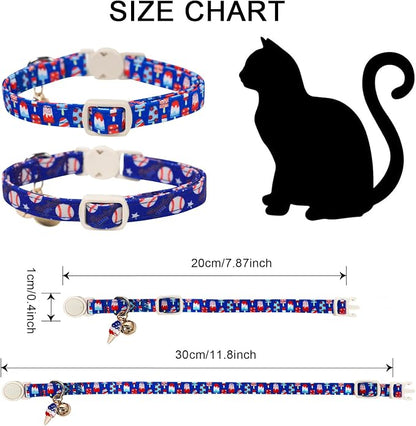 Cat Collar,2 Pack Blue Cat Collars Breakaway with Bell, DOGWONG Patriotic Popsicle Cat Collar for Boy Small Dogs，Adjustable Kitten Collar 7-12 Inch