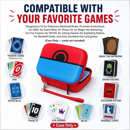 Comecase Cards Holder Case Compatible with SKYJO/for Bicycle Playing Cards/for Five Crowns/for UNO/for Phase 10 Playing Cards, Card Game Storage Organizer Holds Up to 400 Cards - Red(Box Only)