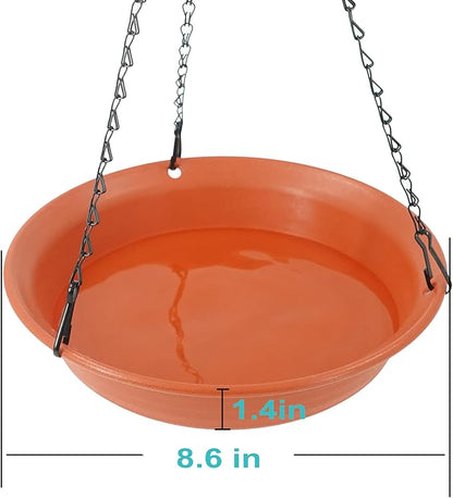 VUWEZ Hanging Bird Bath, Hanging Bird Water Feeder for Outdoors, Feeder Bowl, 1 Pack Birdbath Tray Accessories for Outside, Plastic Birdbaths Tray for Garden Patio Decoration (8", Terra Cotta)