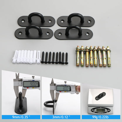 SAYAYO Pad Eye Plate Hooks U Ceiling Hook for Hanging Plants Outdoor Lights Swing Suspension Marine Hardware Staple Hook Loop with Screws Stainless Steel Wall Mount, Black 4 PCS