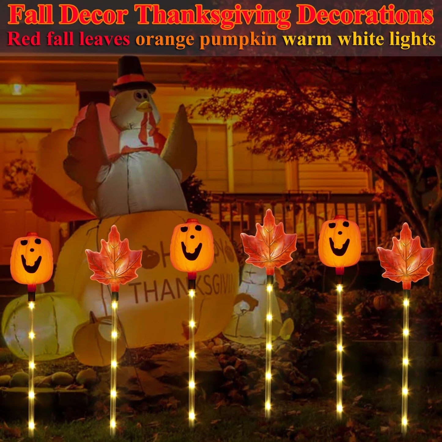 Xingpold 6 Pack Fall Decor Solar Maple Leaf Pumpkin Lights for Thanksgiving Decorations Outdoor,Waterproof Solar Thanksgiving Fall Leaves Pumpkin Garden Stake Lights for Outside Pathway Harvest Decor