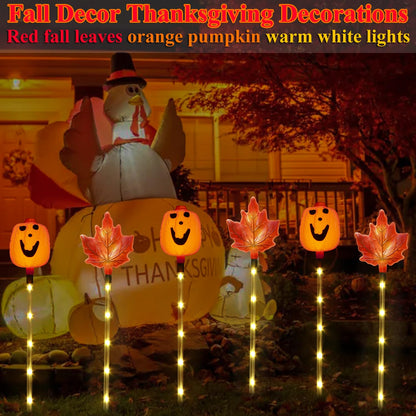 Xingpold 6 Pack Fall Decor Solar Maple Leaf Pumpkin Lights for Thanksgiving Decorations Outdoor,Waterproof Solar Thanksgiving Fall Leaves Pumpkin Garden Stake Lights for Outside Pathway Harvest Decor