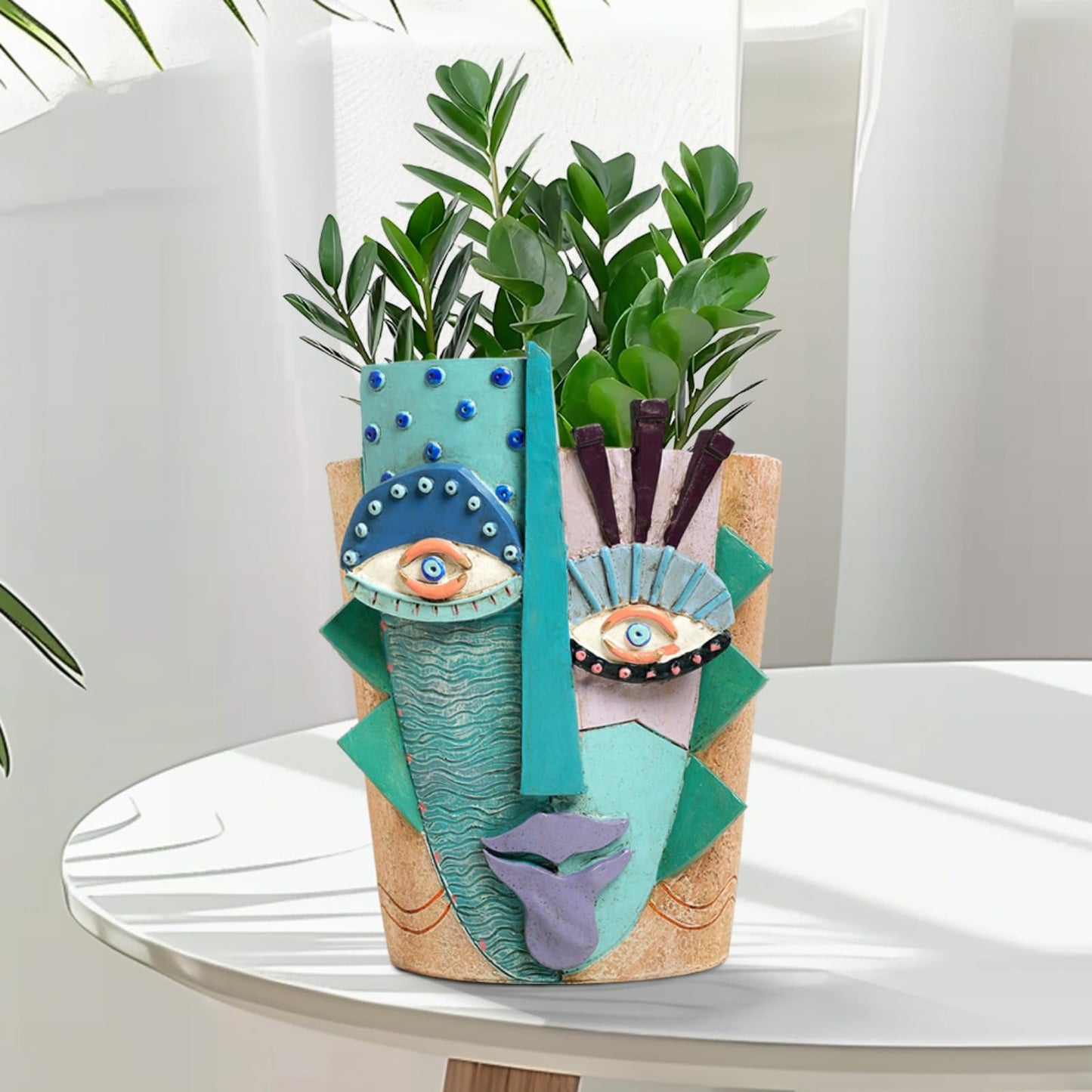 BJVF Picasso Flower Pot/Vase, Unique Planters, Abstract Face Flower Pots, with Drainage Holes, Handcrafted Resin Vases for Artistic Home Décor (Large)