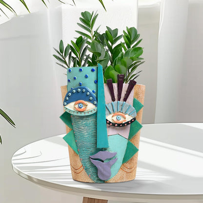 BJVF Picasso Flower Pot/Vase, Unique Planters, Abstract Face Flower Pots, with Drainage Holes, Handcrafted Resin Vases for Artistic Home Décor (Large)