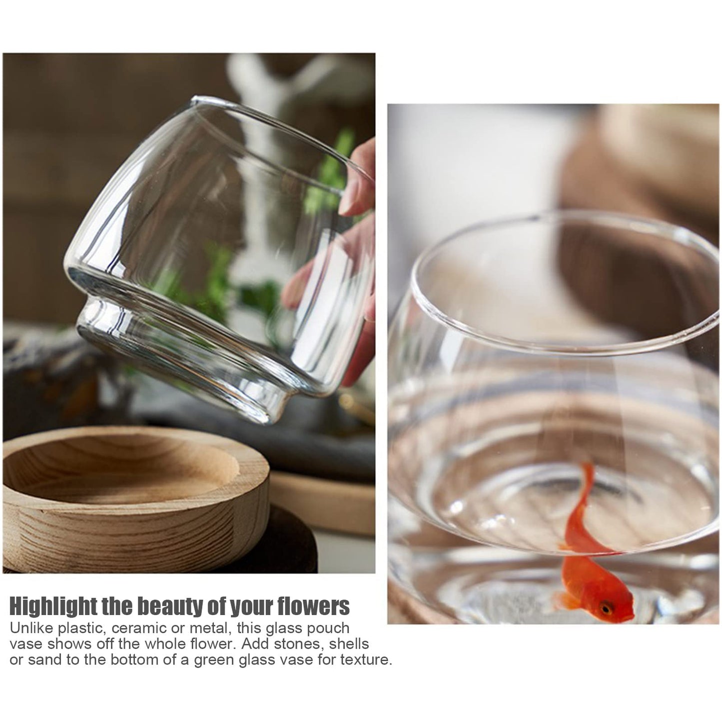 DCQRY Clear Glass Bubble Bowl Glass Planter Hydroponic Plant Vase with Detachable Wood Base Unique Fish Tanks Glass Terrarium Container Pot for Hydroponic Plants Home Garden Decor