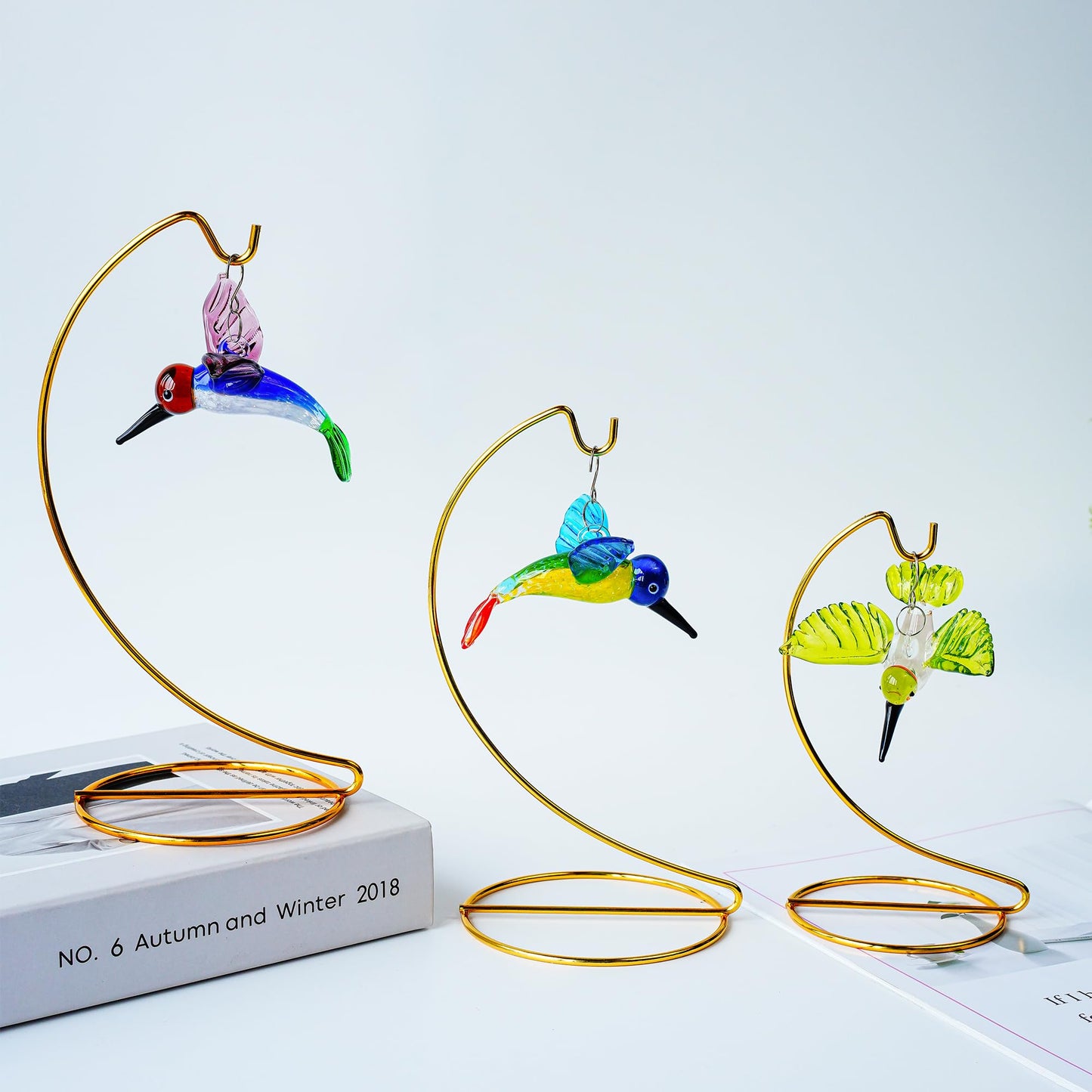 ZEERSHEE 3 Pack Gold Ornament Display Stands Hanging Hook for Air Plants, Terrariums Hanger, Glass Witch Balls, Home Wedding Christmas Decoration (9/7.9/6.3 Inch)