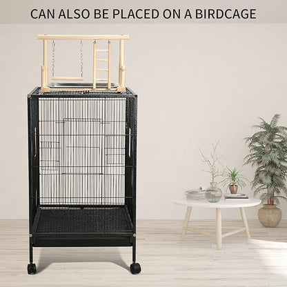 FrgKbTm Natural Wood Bird Playground Parrot Perch Playstand Play Gym Stand Playpen Perches Ladder Swing Platform with Toys Exercise Playgym for Luonfels,Budgie,Cockatiels,Conures,Parakeets,Lovebird