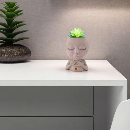 HaloVerde Resin Head Planter with Drainage for Plant Health, a Cute Girl Heads Succulent Flowerpot for Indoor Home Decor and Outdoor Garden Display