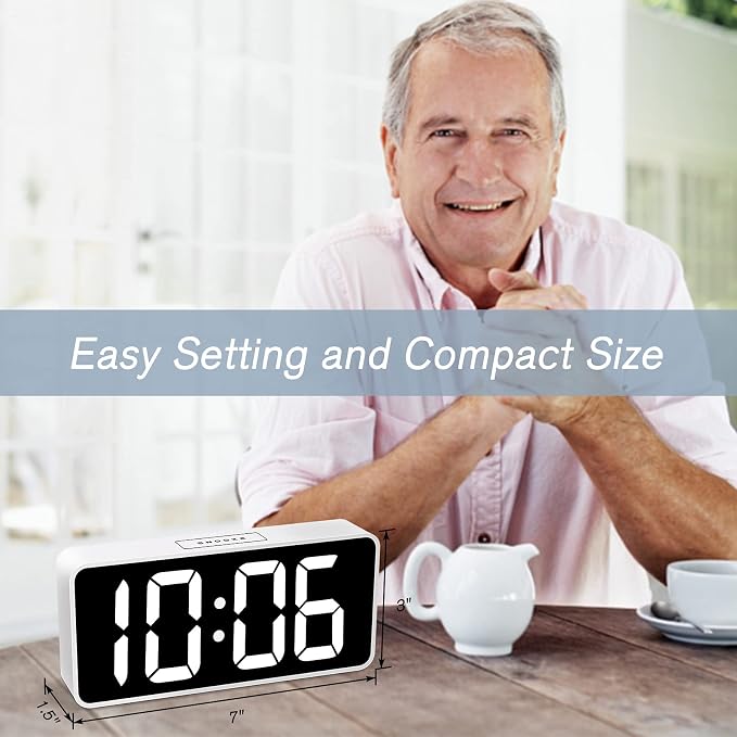 Welgo 7.5 Inch Huge Digital Alarm Clock for Seniors | 0-100% dimmer, oversized easy-read numbers, adjustable volume, USB charging port, snooze, outlet-powered for bedroom
