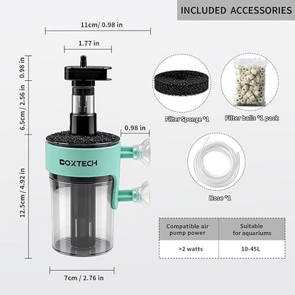 UPETTOOLS Aquarium Filter, Small Fish Tank Filter Submersible Fish Filter with Built-in Air Bubble Stone and Bio Balls Suitable for Fish Tanks up to 5-15 Gallons (Air Pump Not Included)