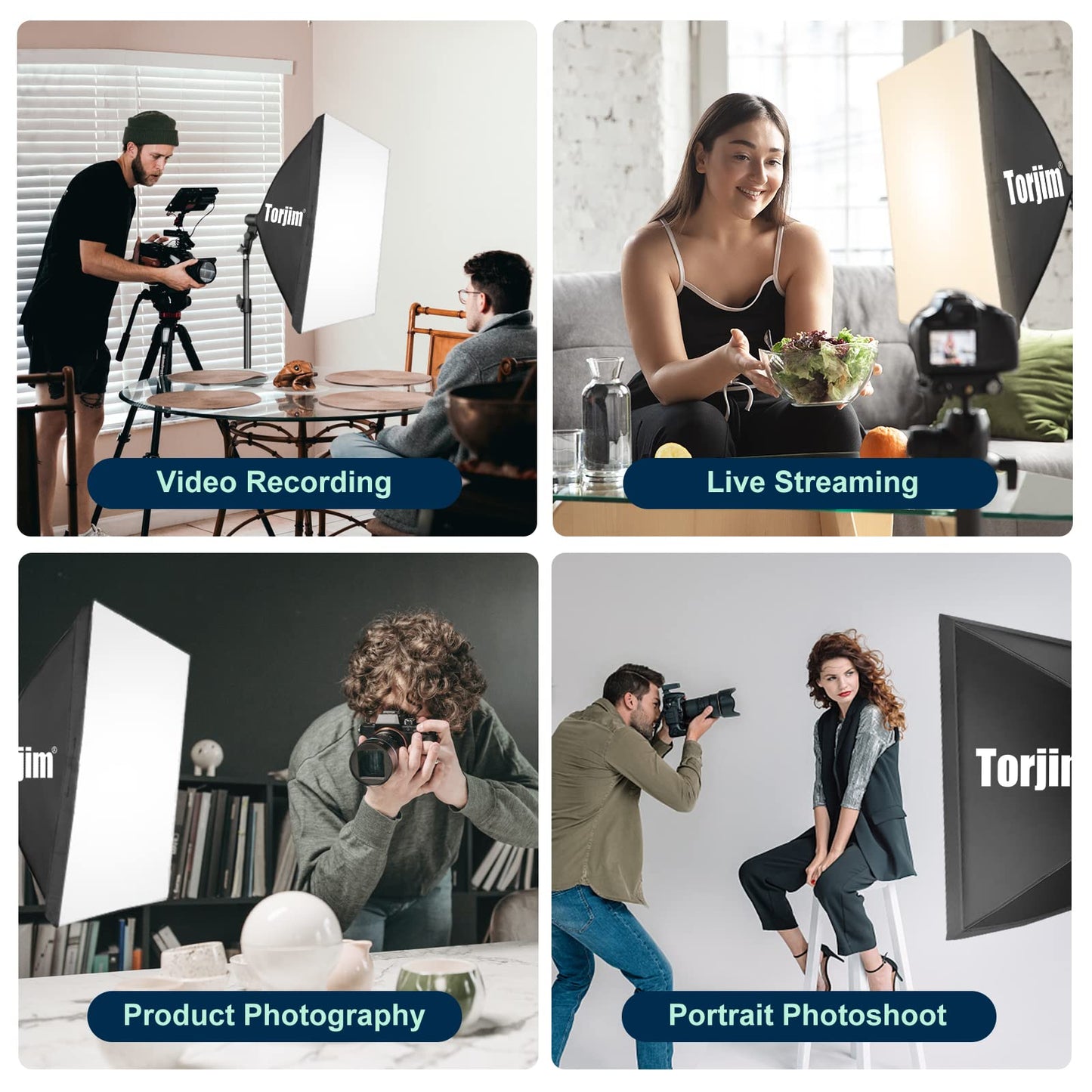 Torjim Softbox Photography Lighting Kit, 2Pcs 27" x 27" Professional Soft Box | 3000K-7500K 85W LED Bulbs with Remote, Photography Continuous Lighting Kit for Studio Lights, Portrait, Video Recording