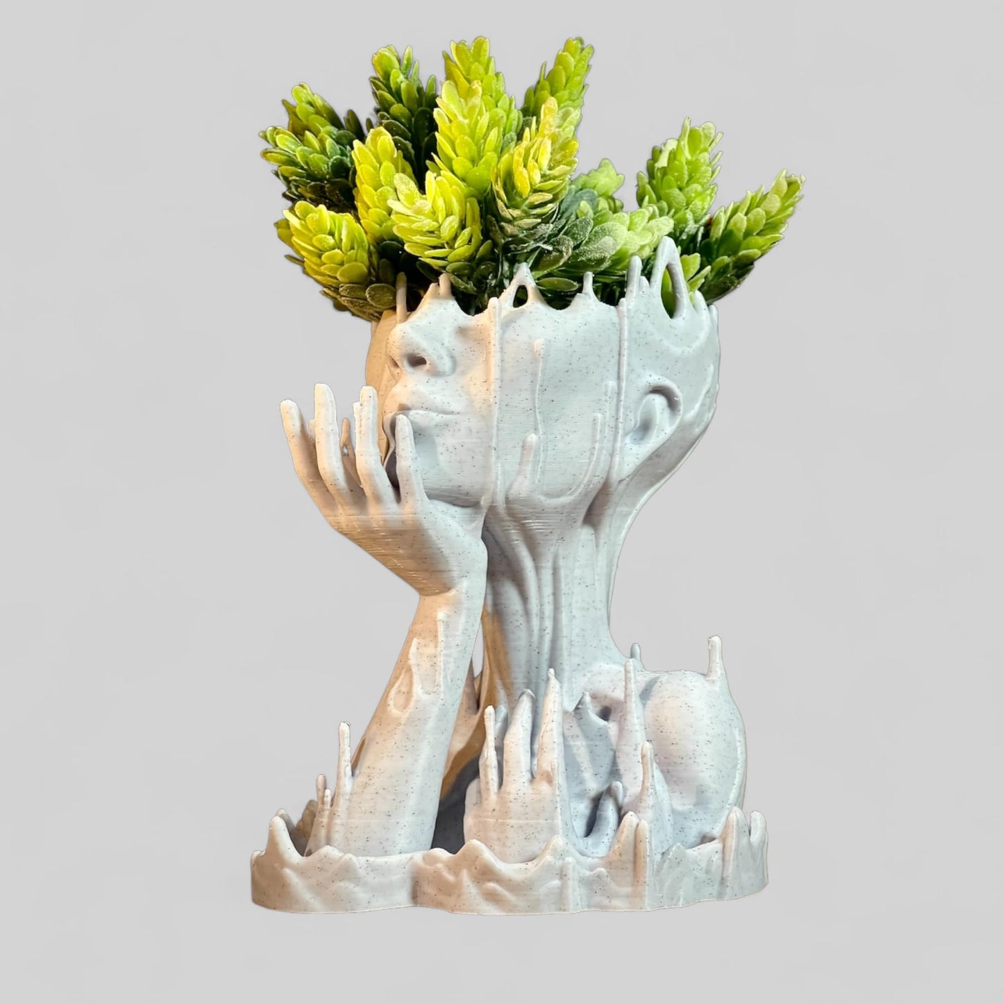 Woman Head Planter face Flower Pot Melted Sculpture Art Girl Succulent Plant Lover/with-Drainage Hole houseplants and drip Tray Included [Marble Stone Color]