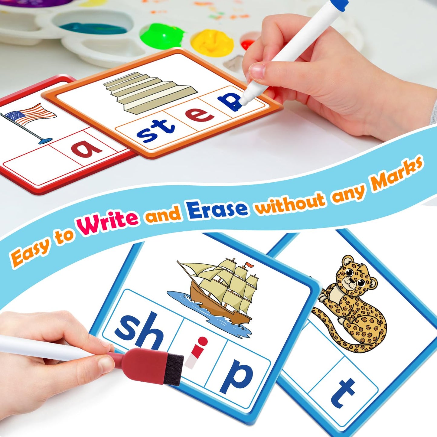 Torlam CVCC & CCVC Word Games, Sight Words Flash Cards Spelling Reading Learning Phonics Games for Kids, Speech Therapy Toy, Kindergarten Classroom Must Have Learning Activities Homeschool Supplies