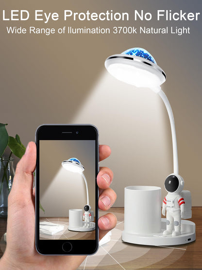 Astronaut Desk Lamp for Kids,Star Space Projector Galaxy Night Light,Eye-Care Reading Small Desk Lamps, with Pen Holder Spaceman Table Lamp, Bedroom Decor Aesthetics, Gifts for Boys and Girls