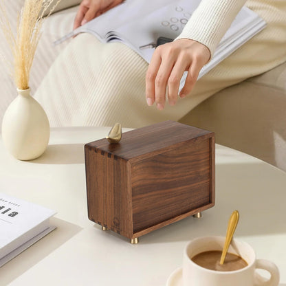 Black Walnut Wood Rectangle Tissue Box with Copper Bird Decor, Tissue Box Cover, Modern Style, Bedroom, Study Room, Office, Unique Gift idea of Elegant Copper Birds for Home Decor