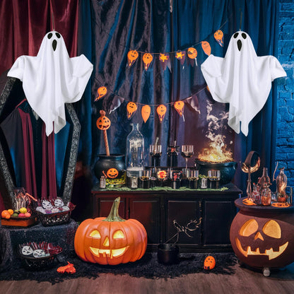 Lifnatty Halloween Hanging Ghost Lights with Remote Control – Floating Ghost Decorations with Timer, 8 Lighting Modes, Battery Operated for Scary Halloween Decor Indoor Outdoor (2-Pack)