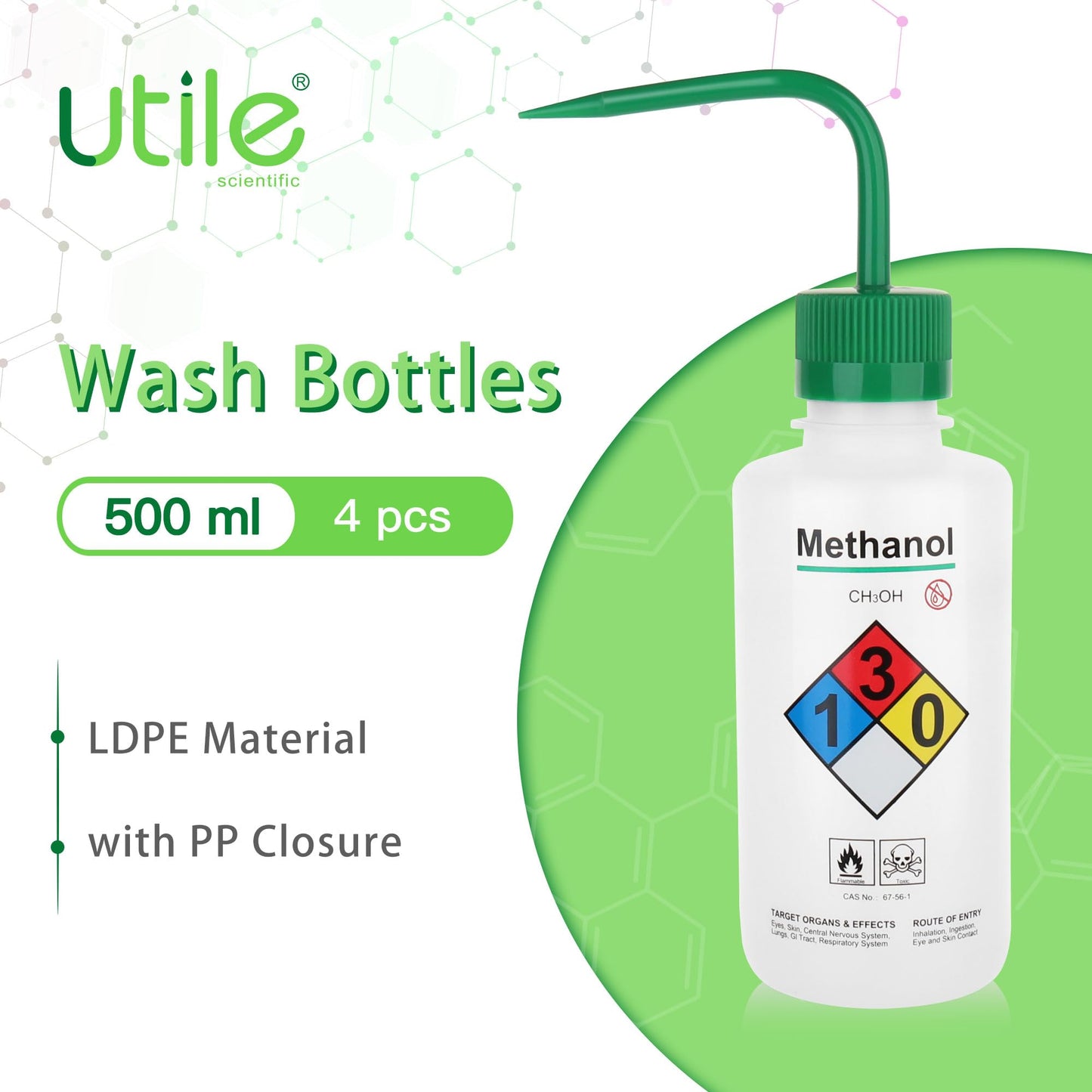Utile 4pcs of Vol.500ml (16.9oz) Wash Bottles, Methanol Safety Wash Bottles, Narrow Mouth Squeeze Bottles,LDPE Material with PP Material Closure,5511.0371.4
