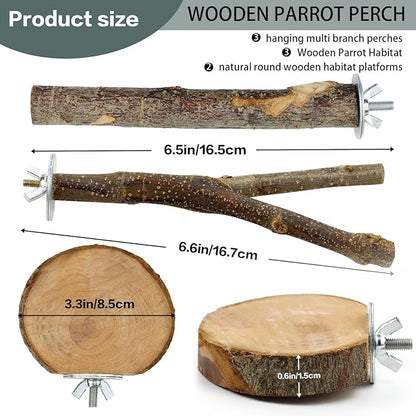 8 PCS Bird Perch Set for Cage - Natural Apple Wood Platforms & Hardwood Branches for Parakeets, Budgies, Cockatiels - Small Bird Habitat Gym, Climbing Stand & Safe Chew Toys