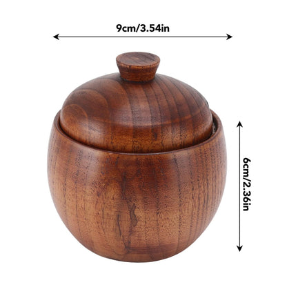 Wooden Salt Box with Lid Spoon, Sugar Bowl Seasoning Container Holder Salt Spice Jar Box Salt Keeper, Pepper, Tea Container for Kitchen Countertop Restaurant