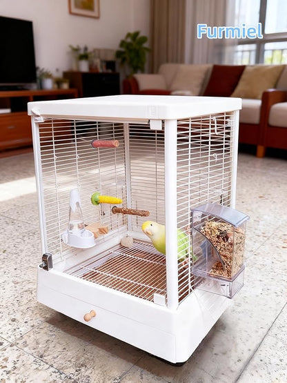Automatic No Mess Bird Feeder and Water Dispenser Set, Acrylic Food Container and Drinker Bowl for Parrot Cage, Easy Clean Accessories for Parakeets Cockatiels Lovebirds and Other Small Pets
