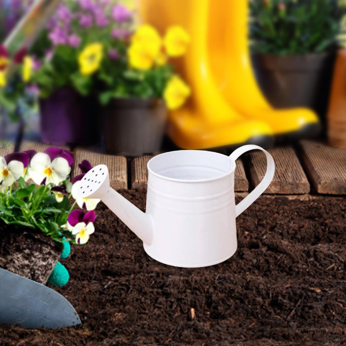 Metal Long Spout Watering Can with Ergonomic Handle, Balanced Design for Easy Pouring, 1L for Watering Indoor Houseplants, Outdoor Flowers, Garden Beds and Lawn Areas (White)