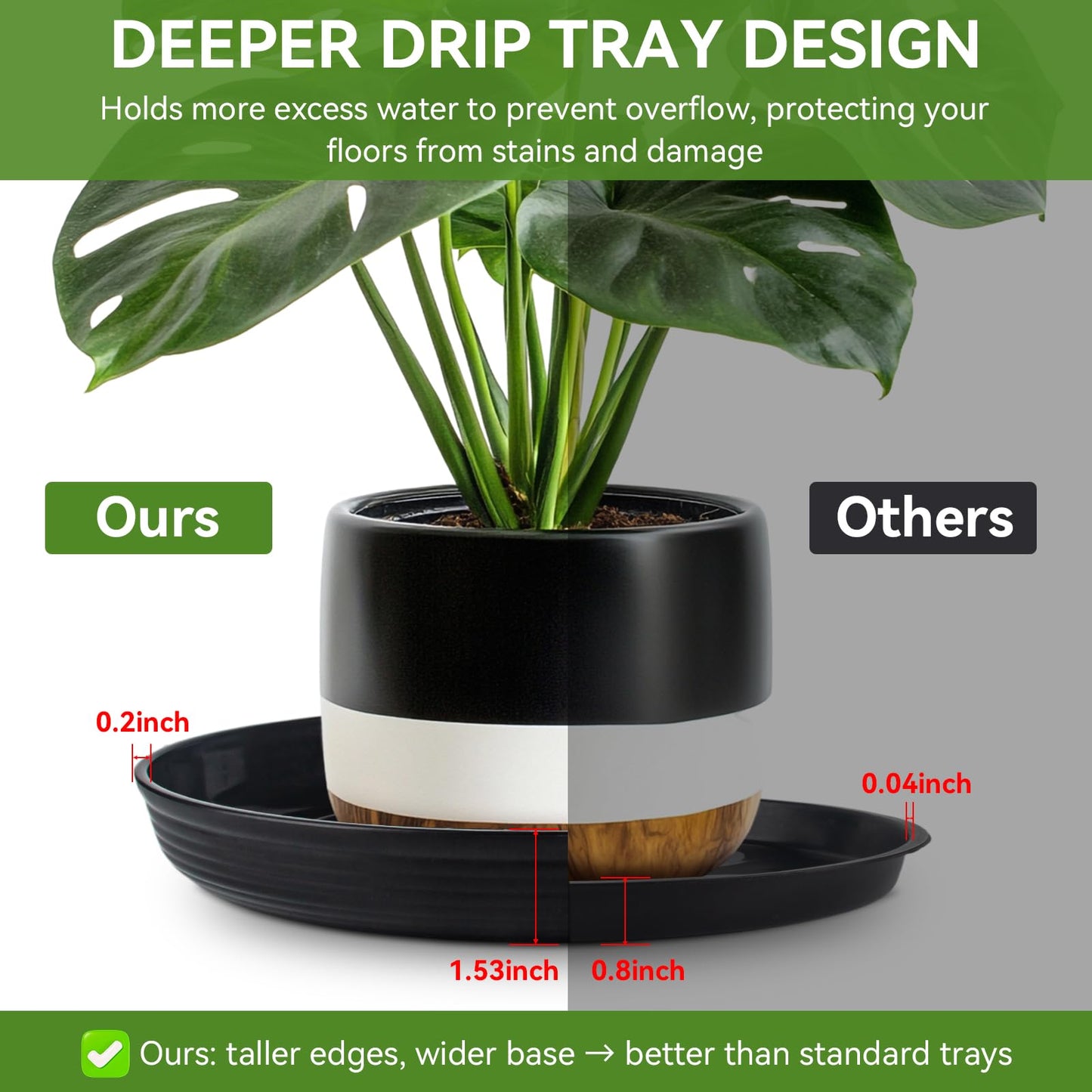 AKODENORA 10 Pack Plant Drip Trays, 9inch Heavy Duty Plastic Plant Saucer, Plant Pot Saucers Bulk, 1.5'' Deeper Plant Plates to Catch Water Durable Flower Pot Plant Saucer for Indoors Outdoor Use