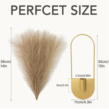 Nacidooka 2 Pcs Hanging Planters with Artificial Pampas Wall Plant Holder for Indoor Plants, Metal Hanging Vase Modern Boho Bathroom Wall Decor for Home Living Room Hallway Office(Gold)