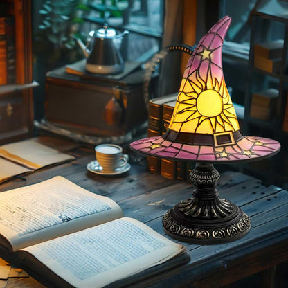 Loisdaro Witch Hat Lamps - Handcrafted Stained Gothic Wizard Hat Lights for Decor,Light with Glow-in-The-Dark Figurine for Bedroom， Mystical Bedroom Ambiance & Wiccan Gifts