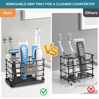 Toothbrush Holders for Bathrooms, Stainless Steel Bathroom Toothbrush Holder Kids Electric Tooth Brush Holder and Toothpaste Holder for Bathroom Accessories Organizer with Tray, Multi-Slots (Large)