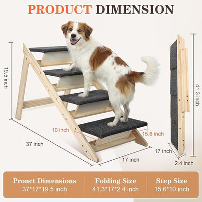 Dog Ramp,2-in-1 Foldable Pet Stairs for High Beds, 4 Steps Dog Steps | Upgraded Anti-Slip Features, Suitable for Couch, Car, Bed and Joint-Friendly Senior Durable Dog Stairs