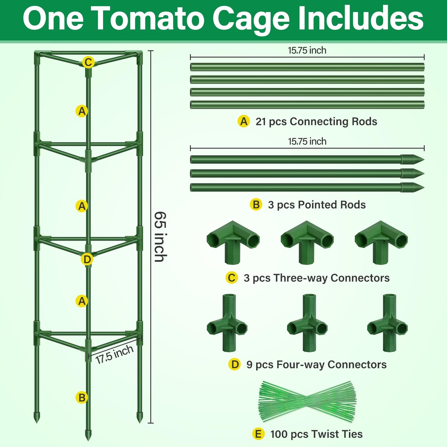 Legigo 2 Pack 65 Inch Tomato Cage for Garden, Heavy-Duty Tomato Trellis Plant Support Stakes, Adjustable Garden Trellis Plant Cage for Climbing Plants Peppers Outdoor Raised Garden Bed and Vegetables