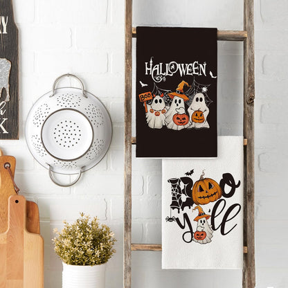 Artoid Mode Ghost Pumpkins Bats Boo Truck Spooky Halloween Kitchen Towels Dish Towels, 18x26 Inch Jack-O'-Lantern Decoration Hand Towels Set of 4