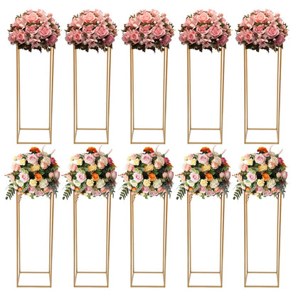 10PCS Wedding Flower Stand, 31.5inches Tall Column Geometric Centerpiece Vases, Rectangular Floral Display Rack, Column Centerpiece Floral Vases for Events Reception, Party Decoration (Gold, 31.5 in)