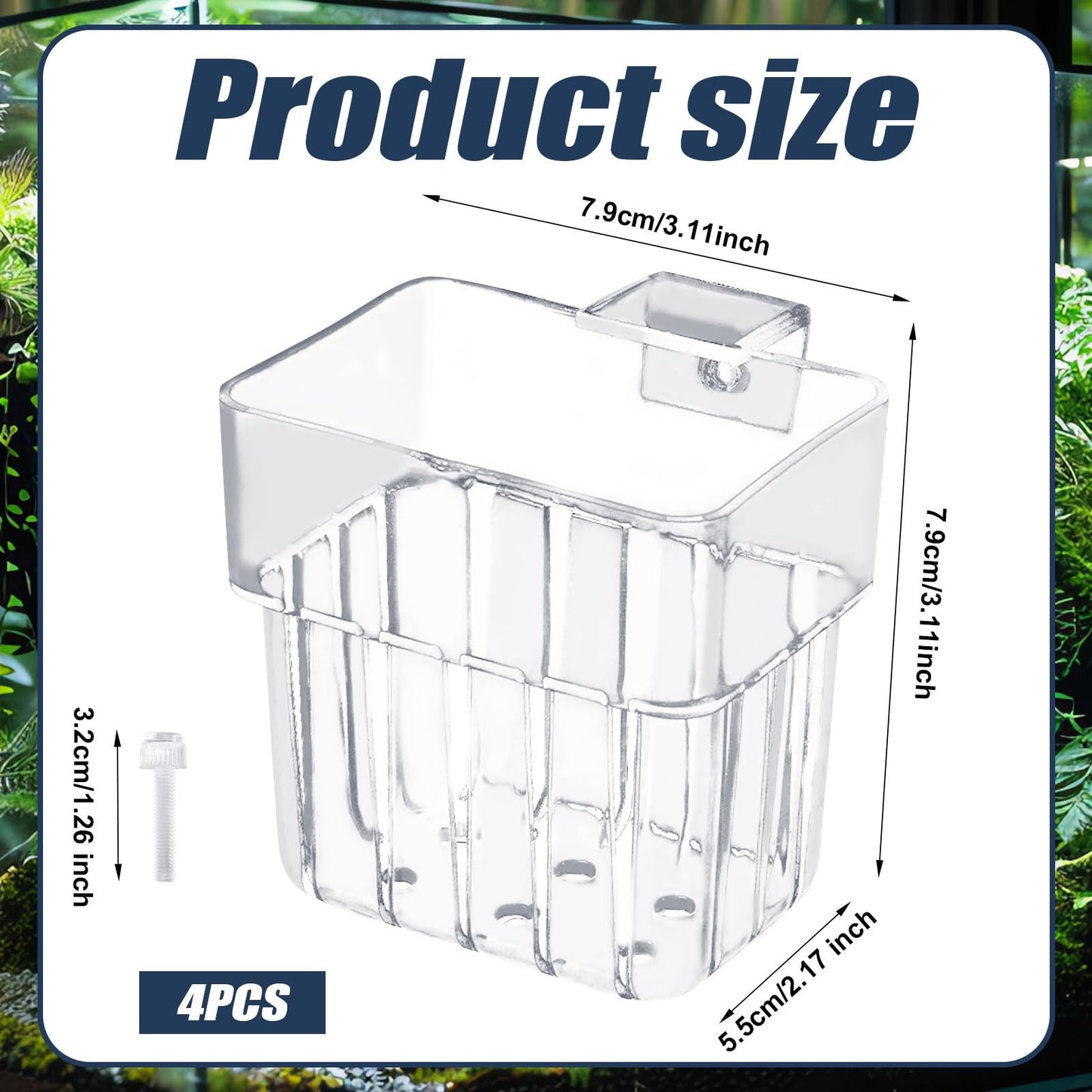 Gosknor 4pcs Aquarium Plant Holders, Transparent Plastic Fish Tank Plant Pots Hanging Aquarium Planter Aquarium Plant Basket Aquatic Plant Cup for Aquarium Fish Tank Hydroponic Plants
