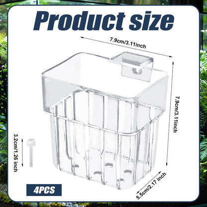 Gosknor 4pcs Aquarium Plant Holders, Transparent Plastic Fish Tank Plant Pots Hanging Aquarium Planter Aquarium Plant Basket Aquatic Plant Cup for Aquarium Fish Tank Hydroponic Plants