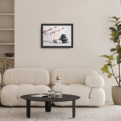 Framed Zen Stones Wall Art Yoga Meditation Picture Wall Decor Zen Minimalist Canvas Print Painting Neutral Calming Artwork Gifts for Bathroom Spa Room Bedroom Home Decoration 12"x16"