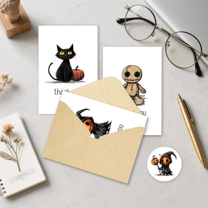SuperShunhu Pack of 24 Assorted Boxed Halloween Thank You Cards, Spooky Thank You Cards with Envelopes & Stickers, Perfect for Fall, Halloween Parties, Party Hosts, Trick-or-Treat Gifts, & Teachers