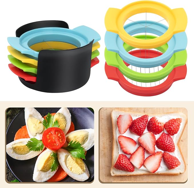 Egg Slicer, 4-in-1 Stainless Wire Egg Slicer for ard Boiled Eggs, Soft Fruit & More – Effortless Egg Cutter for Salads, Sandwiches, Charcuterie Boards – (Perfect for Strawberries, Bananas, Grapes)