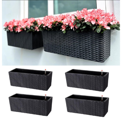 LaLaGreen Outdoor Wall Planters (20 Inch, 4 Pack) Wall Mounted Self Watering System Window Flower Boxes with Bracket, White Rectangular Plant Pot Container Indoor Modern Garden Herb Kitchen Home Decor