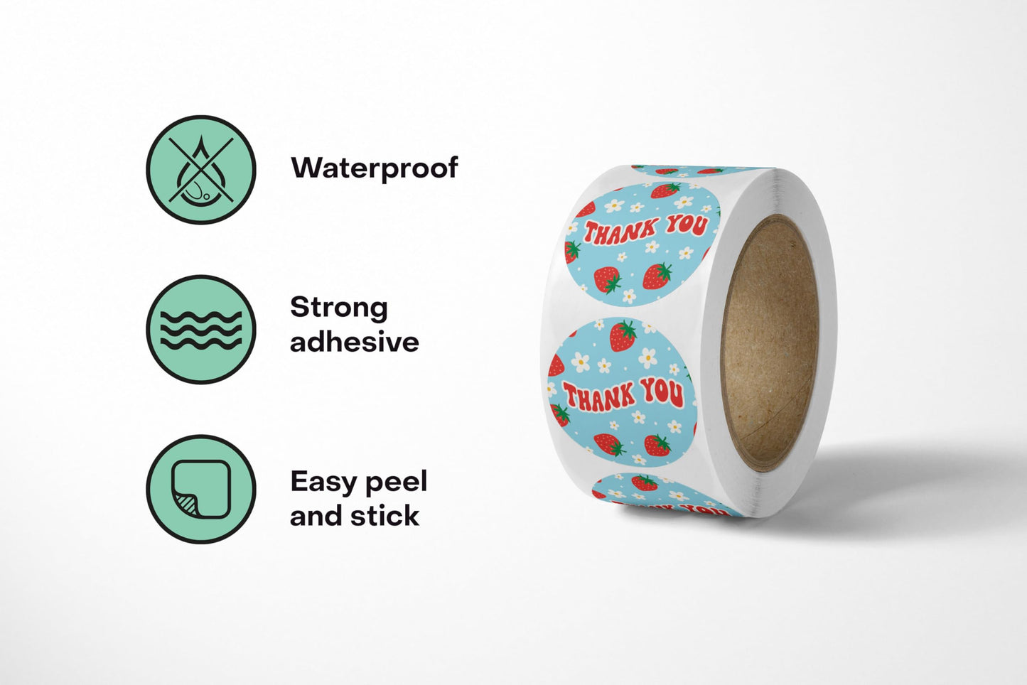 Package Mint 1.5" Round Cute Thank You Stickers - 500 Count Thank You for Supporting My Small Business Stickers - Waterproof and Self-Adhesive Seals for Boxes, Gift Bags, Envelopes - Strawberry